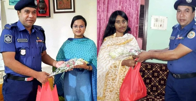 বিসিএস উত্তীর্ণদের বাড়িতে গিয়ে ফুলের শুভেচ্ছা দিলো ওসি