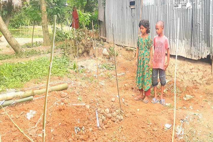 দুই শিশু নির্বাক দাড়িয়ে বাবা-মায়ের কবরের সামনে