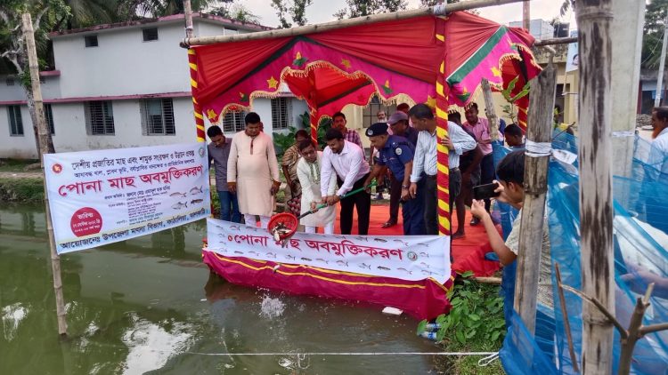 কাঠালিয়ায় পোনা মাছ অবমুক্তি