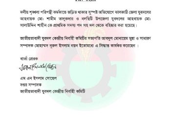 ঝালকাঠিতে দুই যুবদলের আহবায়ককে বহিষ্কার