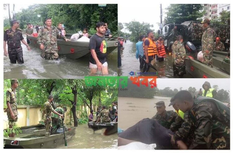 বিভিন্ন জেলায় বন্যার্তদের উদ্ধার কার্যক্রমের জন্য সেনা মোতায়েন করা হয়েছে
