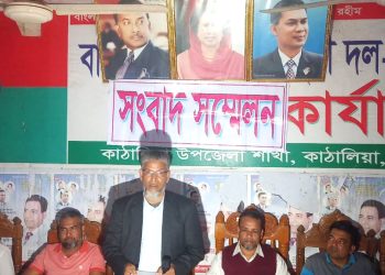 হয়রানিমূলক মিথ্যা মামলা প্রত্যাহারের দাবিতে কাঠালিয়া উপজেলা বিএনপির সংবাদ সম্মেলন