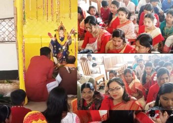 বাণী অর্চনার মধ্যে দিয়ে হলতা ডৌয়াতলা কলেজে সরস্বতী পূজা উদযাপন