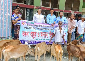 রাজাপুরে জেলেদের মাঝে বিকল্প কর্মসংস্থানের লক্ষ্যে বকনা বাছুর বিতরণ