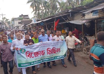 কাঠালিয়ায় চেঁচরীরামপুর ইউনিয়নে বিএনপির বিক্ষোভ মিছিল