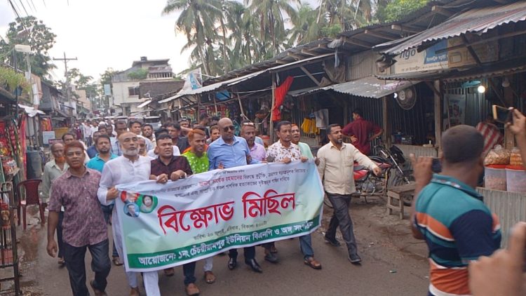 কাঠালিয়ায় চেঁচরীরামপুর ইউনিয়নে বিএনপির বিক্ষোভ মিছিল