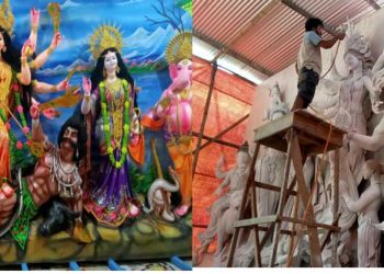 ঝালকাঠিতে ১৫৫ টি পূজা মন্ডপে প্রতিমা তৈরির রংয়ের কাজ চলছে