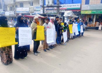 ওসমান হাদির বোনের ঢাকা–৮ আসনে প্রার্থী হওয়ার দাবিতে নলছিটিতে মানববন্ধন