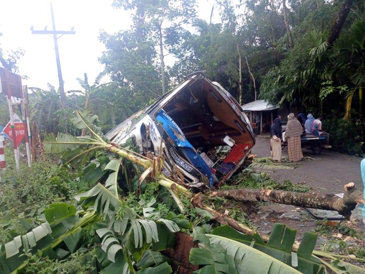 ঝালকাঠিতে নিয়ন্ত্রন হারিয়ে বাস খাদে পড়ে ১০ যাত্রী আহত